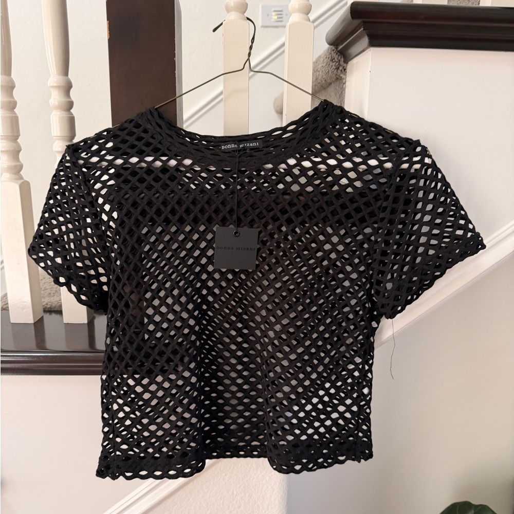 Trendy Black Mesh Crop Top